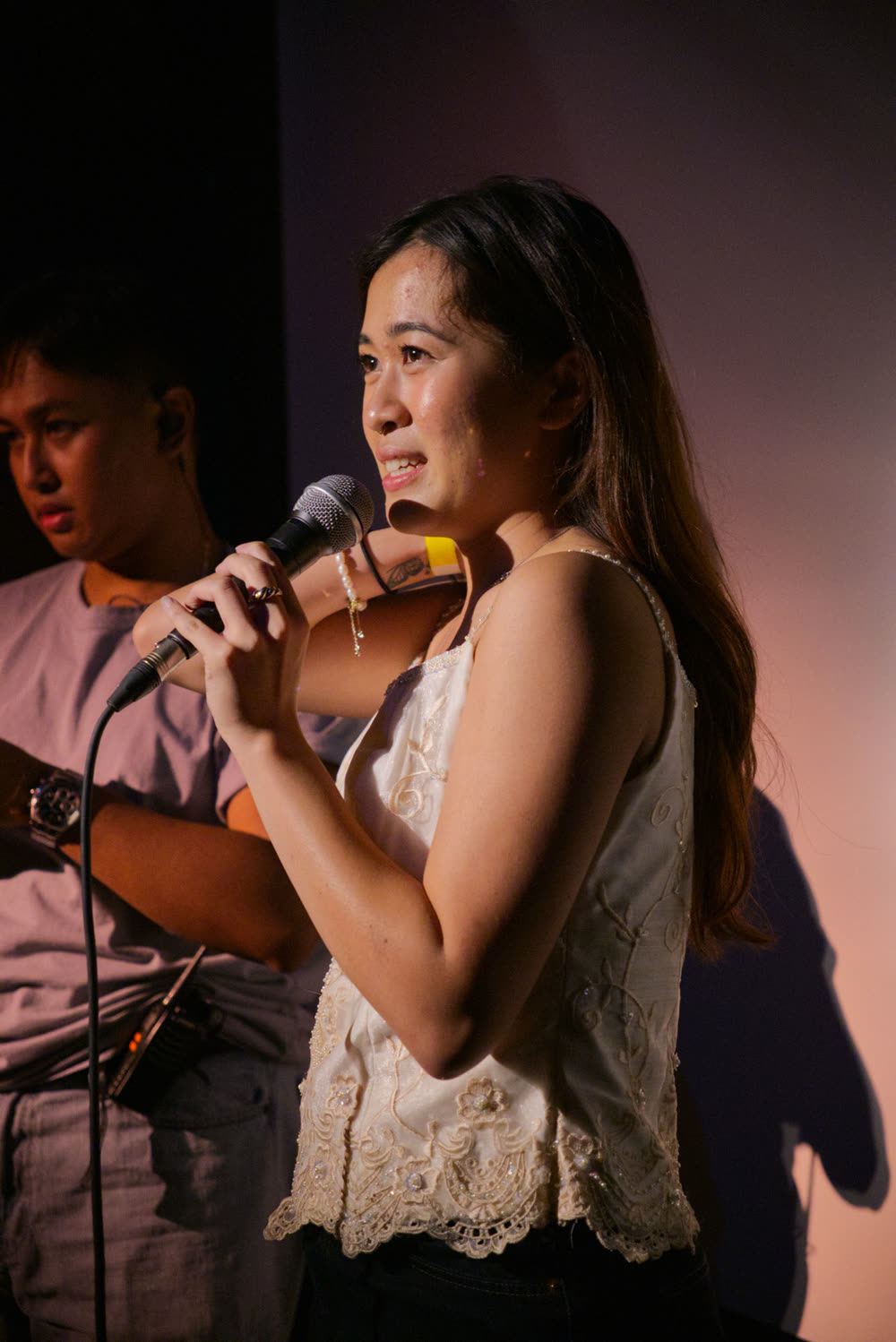 A singer at the open mic
